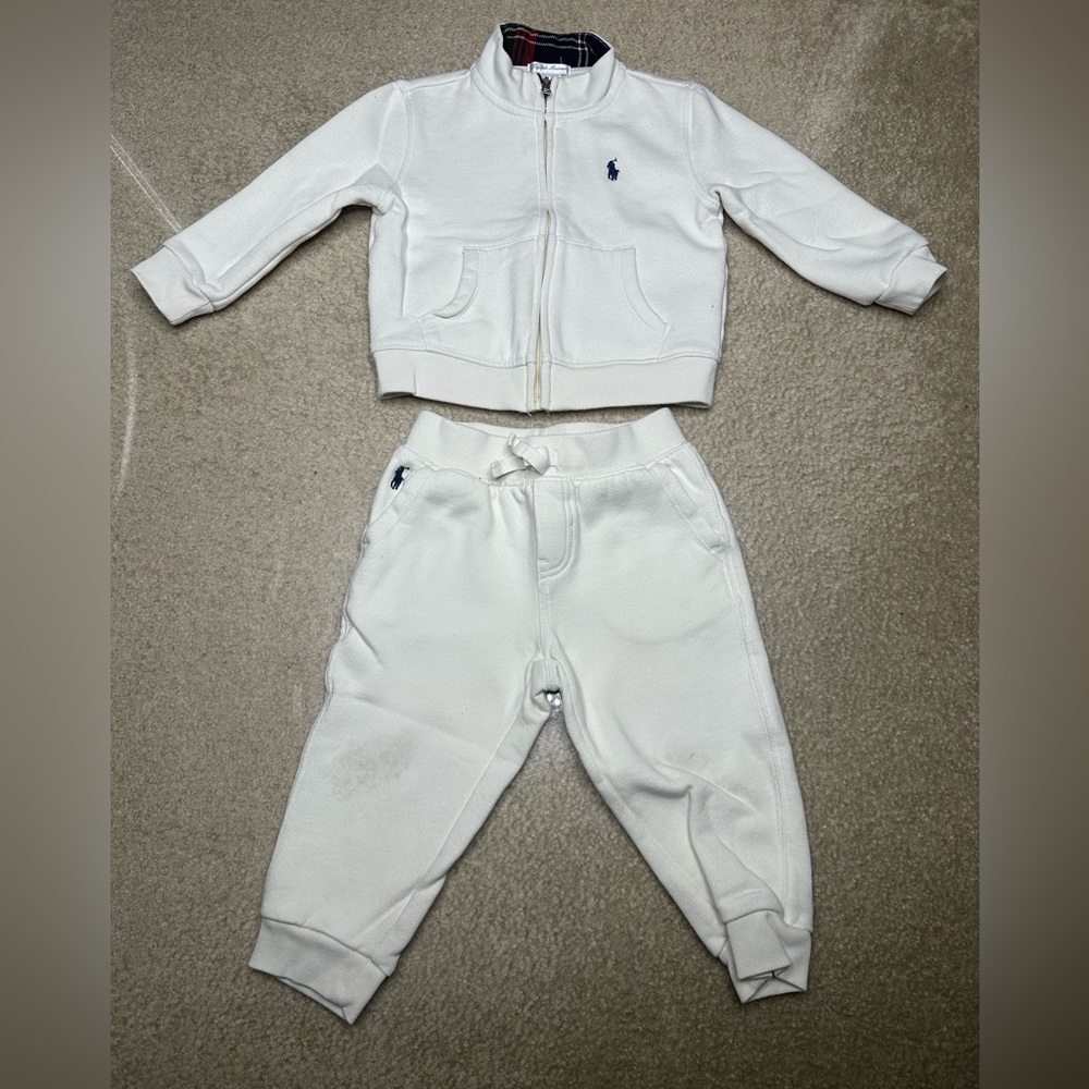 RALPH LAUREN POLO IVORY 2 PIECE JOGGER SET 18 MOS